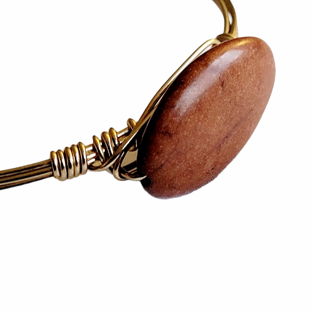 Indie Red Jasper Stone Copper Bangle Bracelet - Picture 3 of 6